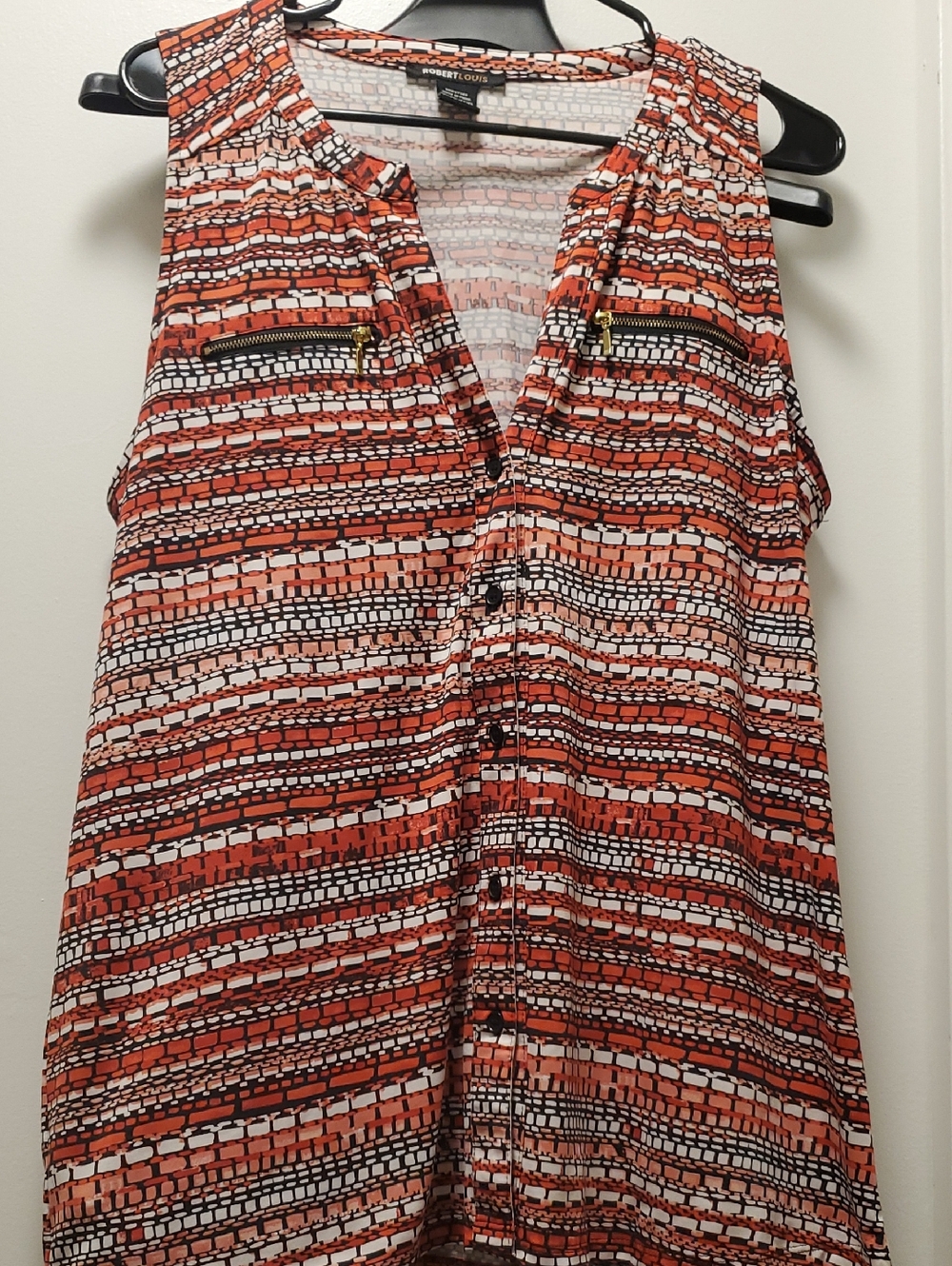 Robert Louis Orange, Black & White Patterned Sleeveless V-Neck Camisole